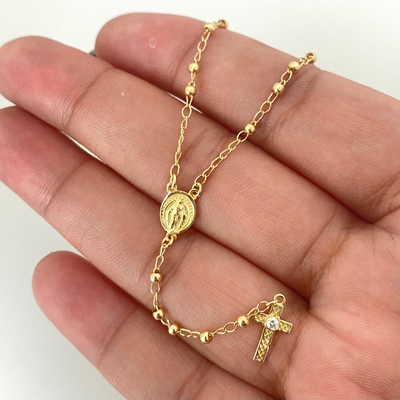 Rosario virgen milagrosa cruz punto circon Oro amarillo 18k 4,10 Gr / 2,3 mm / 50 Cm Broche 0,30